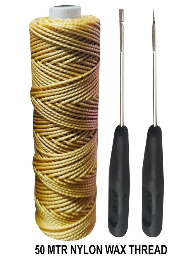 Domick Upholstery Leather 3000 Dyner Wax Nylon Thread, (2 ply Hi Tenacity Nylon) Beige Color, 1 Spool 50 MTR, 2 Pcs Hand Stitching Tool, - Image 2